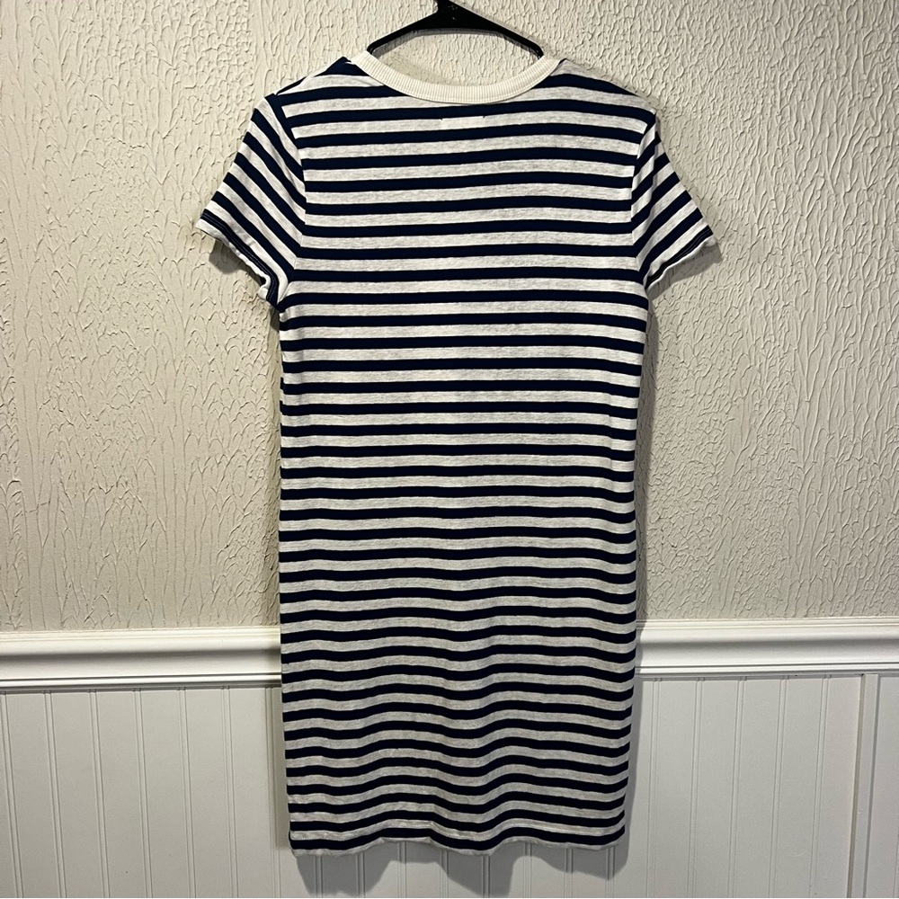 Lou & Grey Navy White Striped Short Sleeve linen blend T Shirt Dress size small - Picture 8 of 11